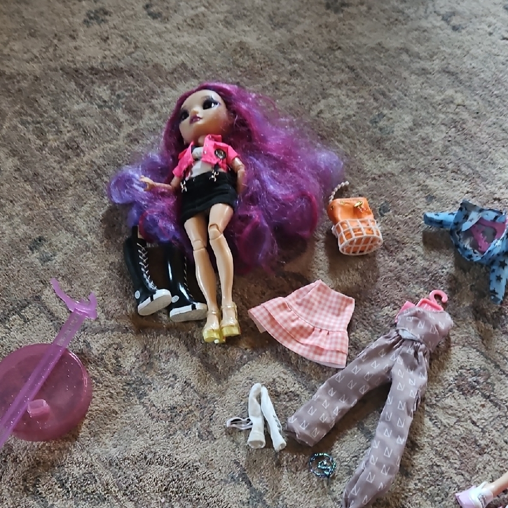 Stylish Doll with Purple Hair and Accessories